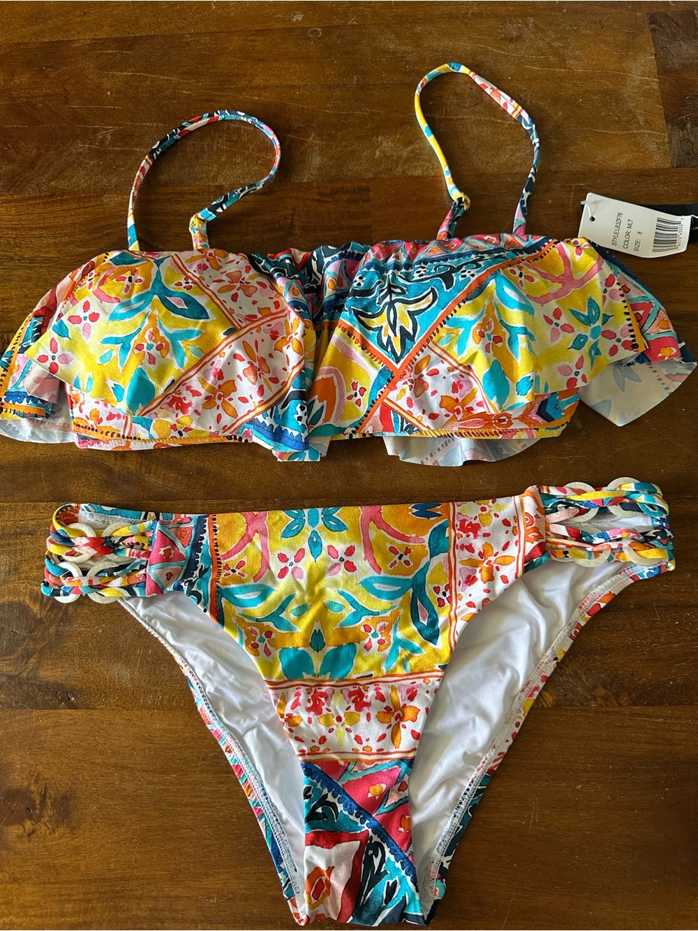 La Blanca Yellow Floral Print Two-Piece Swim Bikini ladies size 8 NWT